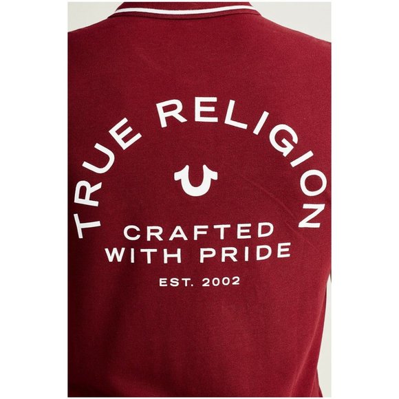 True Religion Men's Crafted With Pride Short Sleeve Polo Shirt in Burgundy - Picture 5 of 6